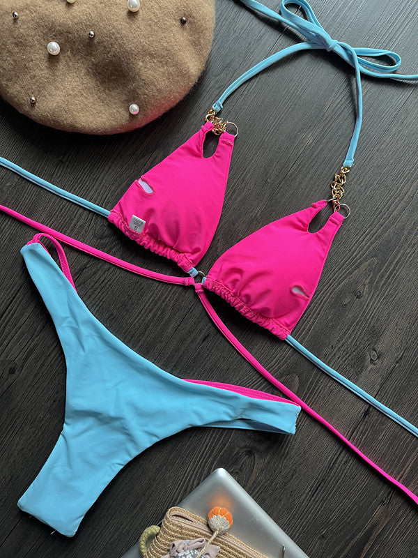 Arrival Bikini Chain Sexy Backless Split Swimsuit Nylon Color Matching Bikini Bella Mia